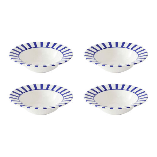 Image showing the Stecatto Set of 4 Cereal Bowls, D19cm, White and Blue product.
