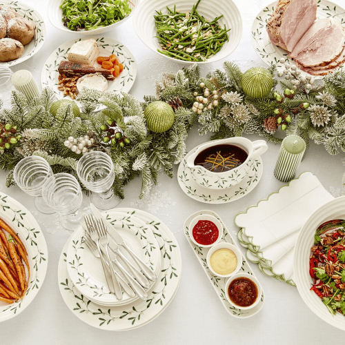Image showing the Mistletoe Set of 4 Dinner plates, Dia28cm, white/ green product.