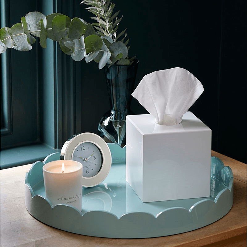 Lacquered Scallop Round Tray D50cm, Eau De Nil