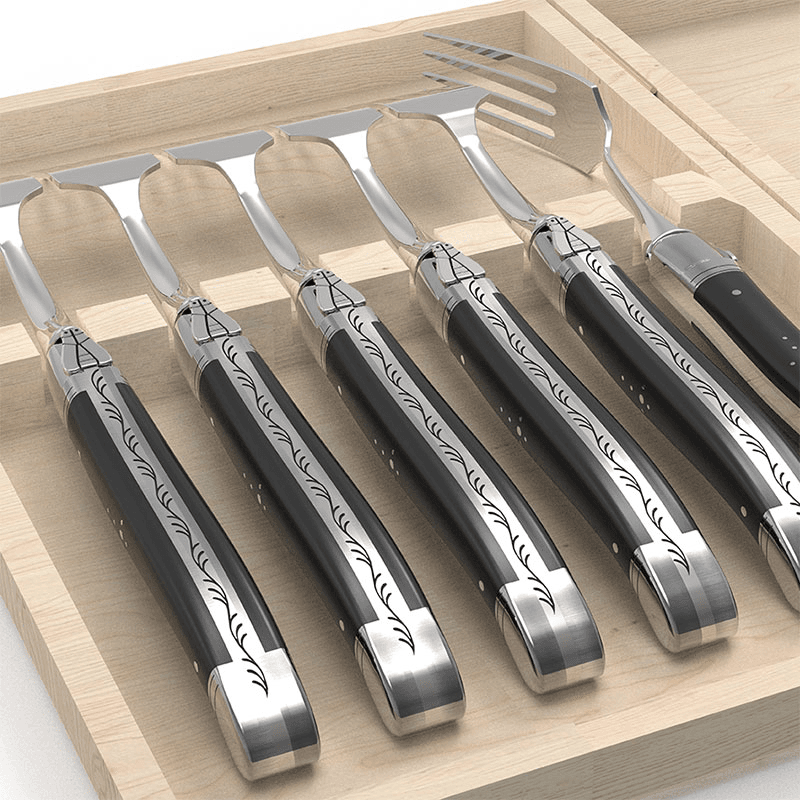 Set of 6 Laguiole Steak Forks, Ebony Handles