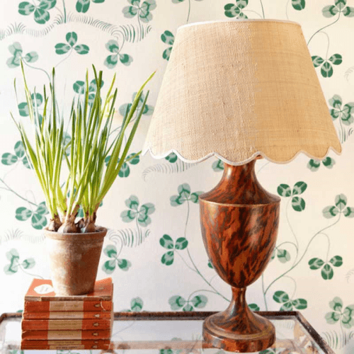 Image showing the Raffia Scallop Large Lampshade, Cream Trim product.