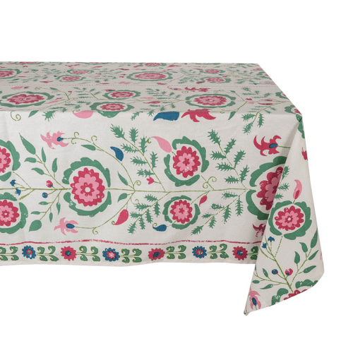 Image showing the Simla Tablecloth, 170 x 250cm, Pink and Green product.