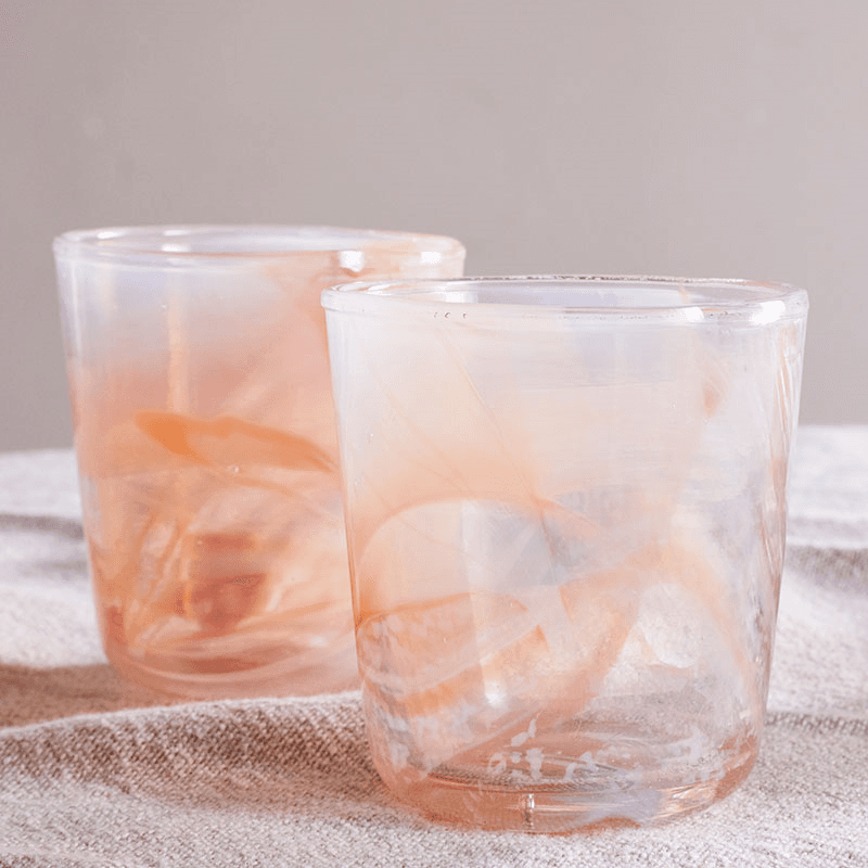 Shirali Set of 4 Marble Swirl Tumblers, 250ml, Apricot