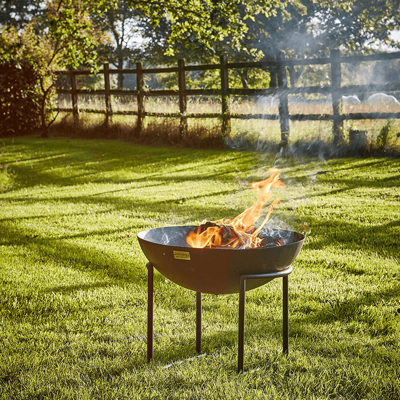 Outdoor cast iron firebowl on stand, W57cm, Rust