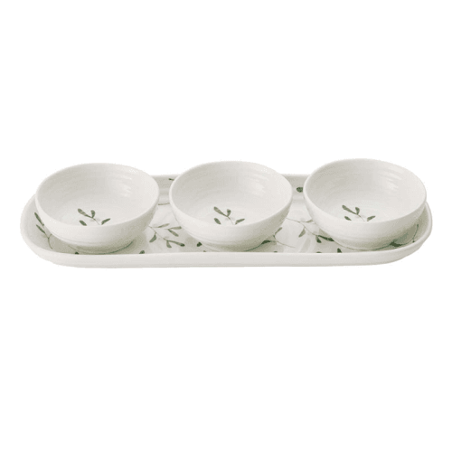 Image showing the Mistletoe Serving bowl set, L27.5 x W10cm, White/ Green product.