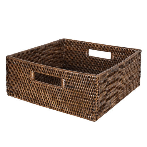 Image showing the Rattan Square Storage Basket, L32 x W32 x H13cm, Brown product.
