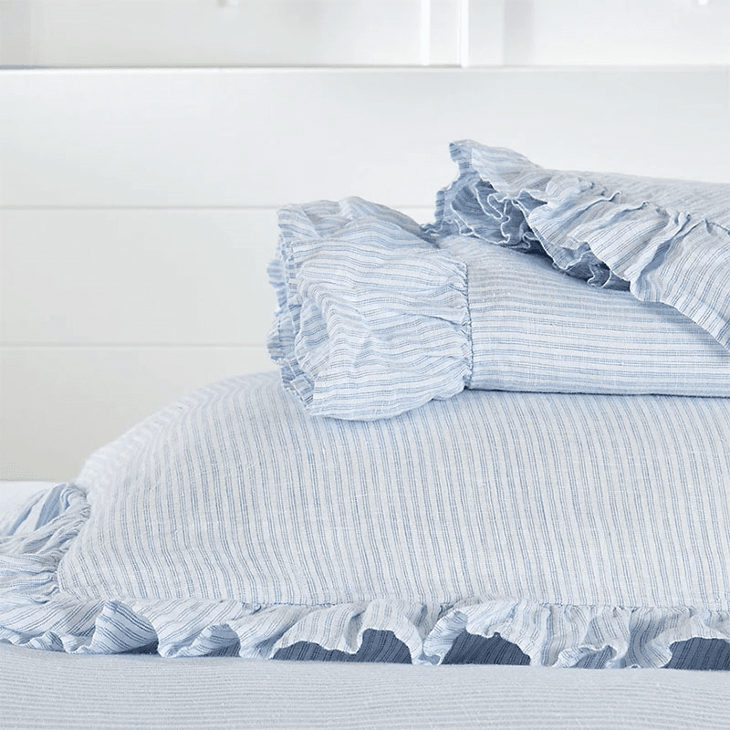 Kara Super King Flat Sheet, White/Blue