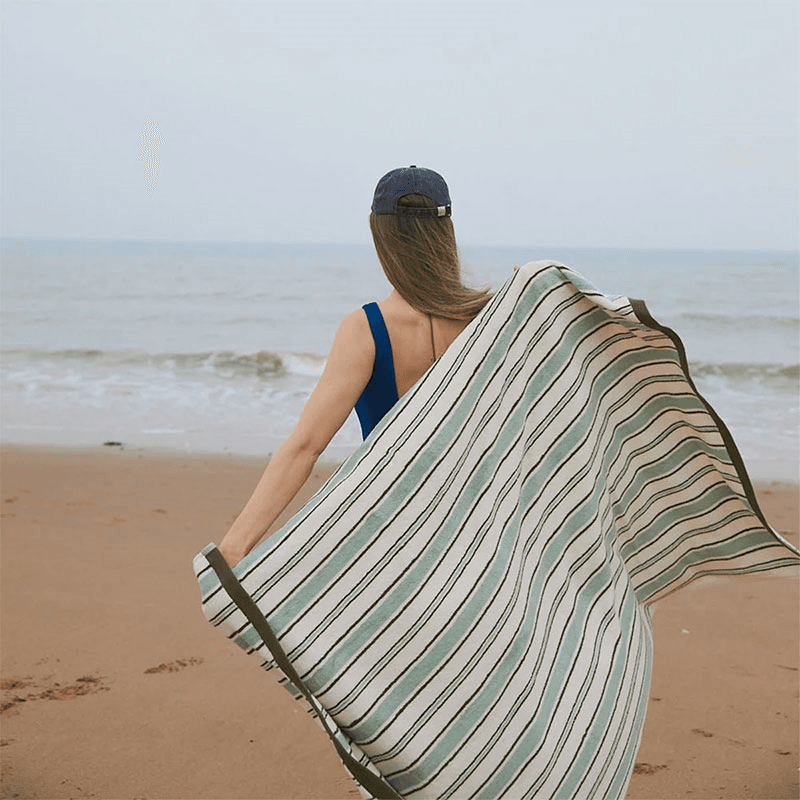 Shoreham Stripe Bath Sheet, Sage Botanical Green