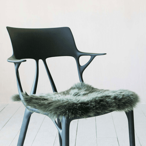 Image showing the Square Sheepskin Seat Pad, 37 x 37cm, Moss product.