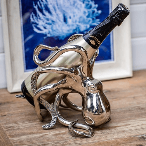 Image showing the Octopus Wine bottle holder, H19 x W26 x D16cm, aluminium product.