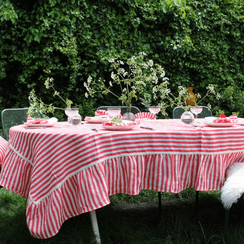 Image showing the Candy Stripe Table cloth, 240cm x 150cm, Cherry Red product.