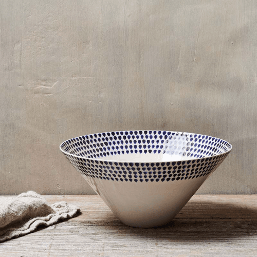 Image showing the Indigo Drop Serving Bowl, D30cm, Cream and Indigo product.