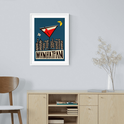 Image showing the Fox and Velvet Manhattan Art Print, H44 x W32cm, Navy product.