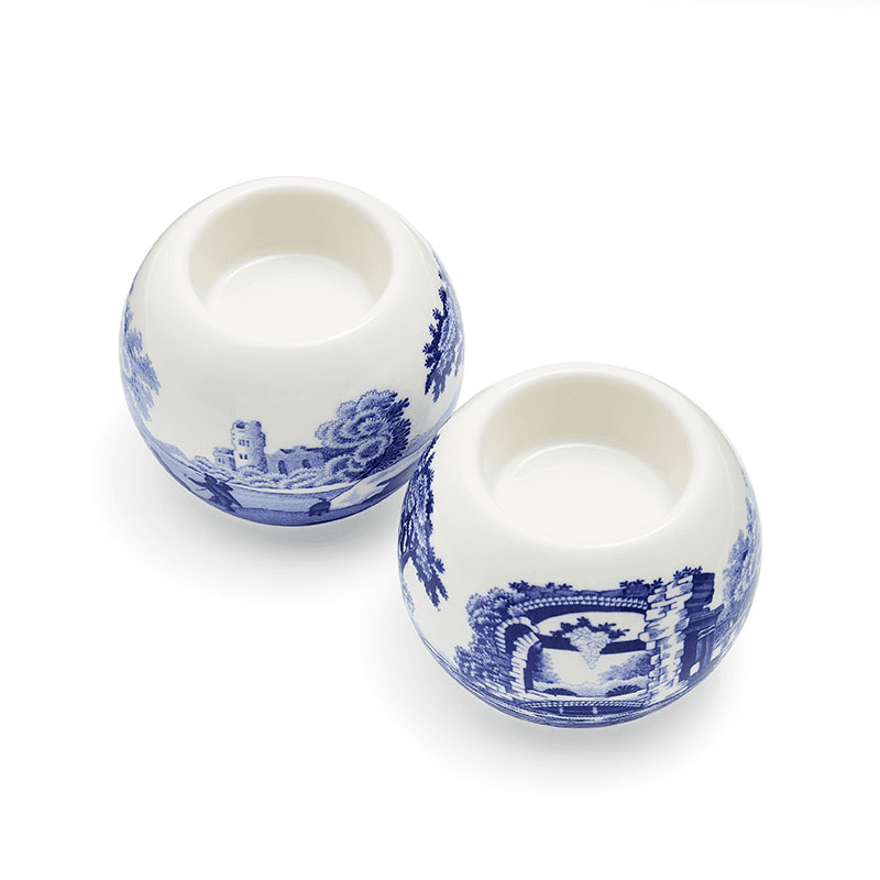 Blue Italian Set of 2 Tealight Holders, H6 x D8cm, Blue