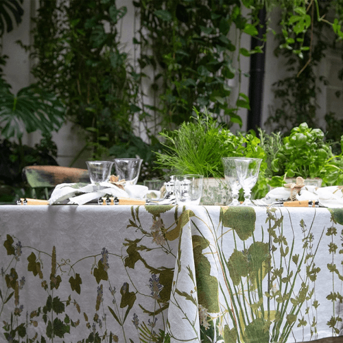 Image showing the Herb Garden Linen Tablecloth, 165 x 250cm, Green product.