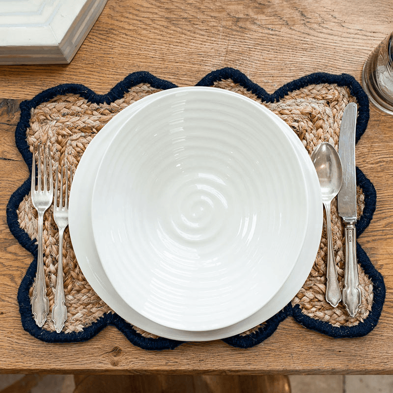 Scalloped Jute Placemat, 30 x 40cm, Navy