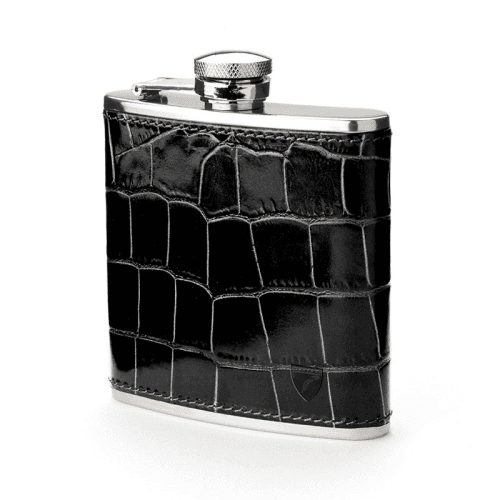 Image showing the Classic Hip Flask, H11.5 x W9.5cm, Black Croc product.