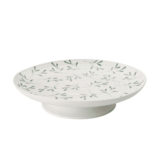 Image showing the Mistletoe Cake stand, Dia32 x H6cm, white/ green product.
