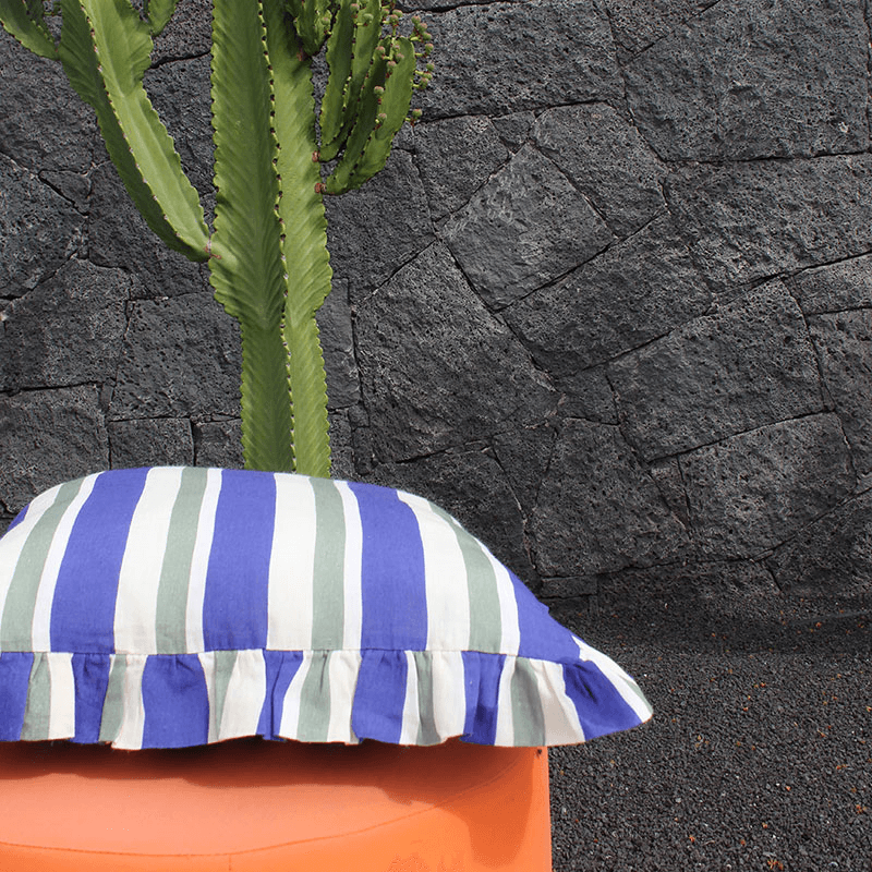 Stripe Cushion Cover, 60 x 60cm, Cobalt & Sea Green