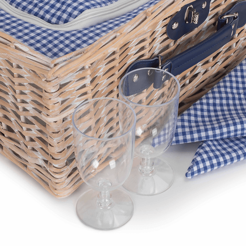 Gingham 2 Person Fitted Hamper, Blue & White