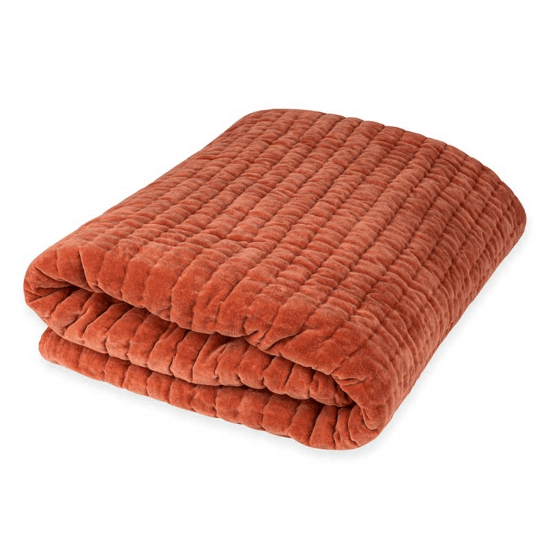 Kantha Velvet Double / King Bedspread, Soft Terracotta