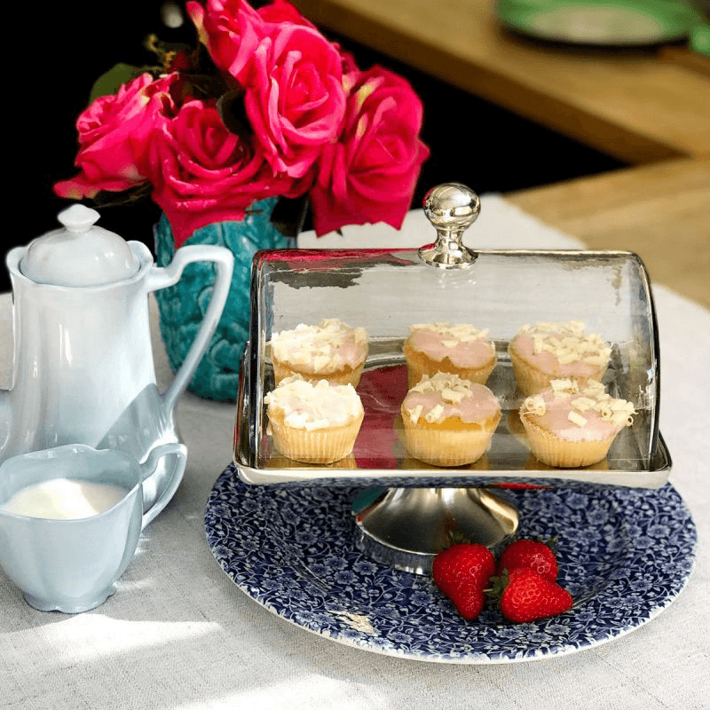 Cake Plate with Glass Dome, L25 x W17 x H24cm, Nickel