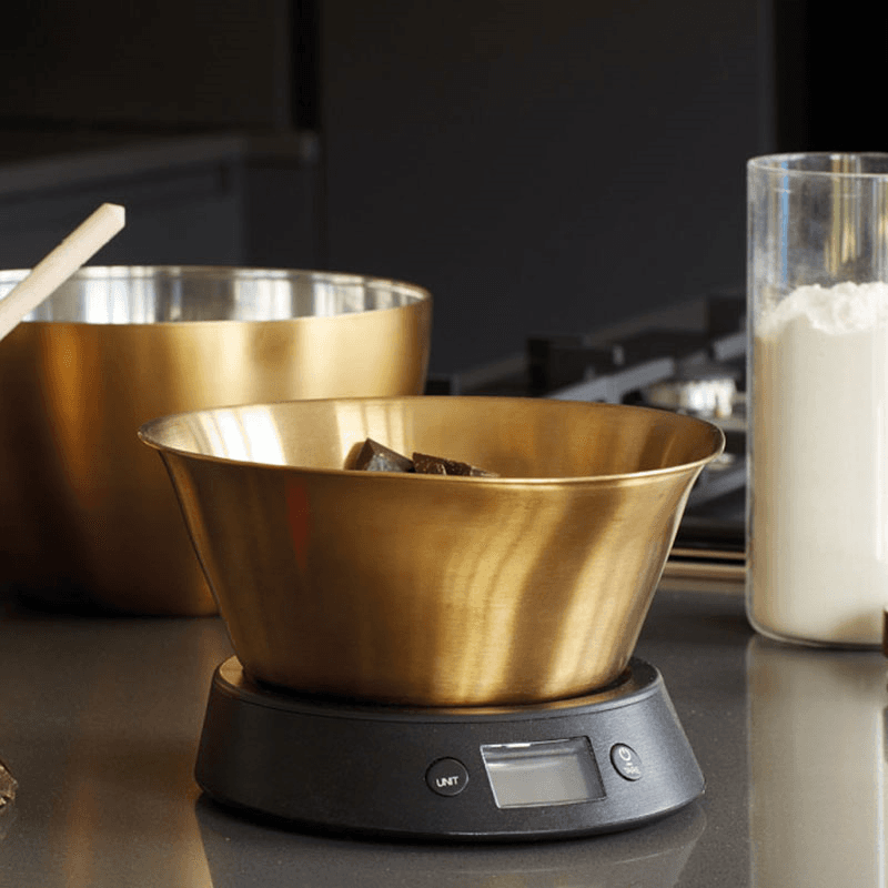 Electronic scales, H13 x D22cm - To 5Kg, Black With Brass Bowl