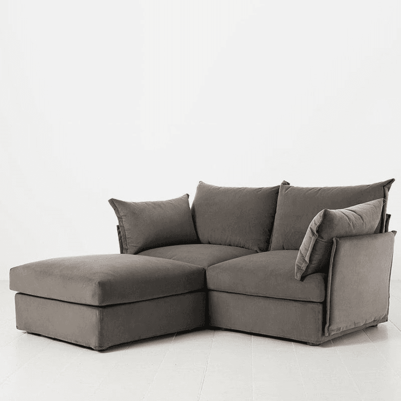 Model 06 Velvet 2 Seater Sofa With Chaise, Elephant