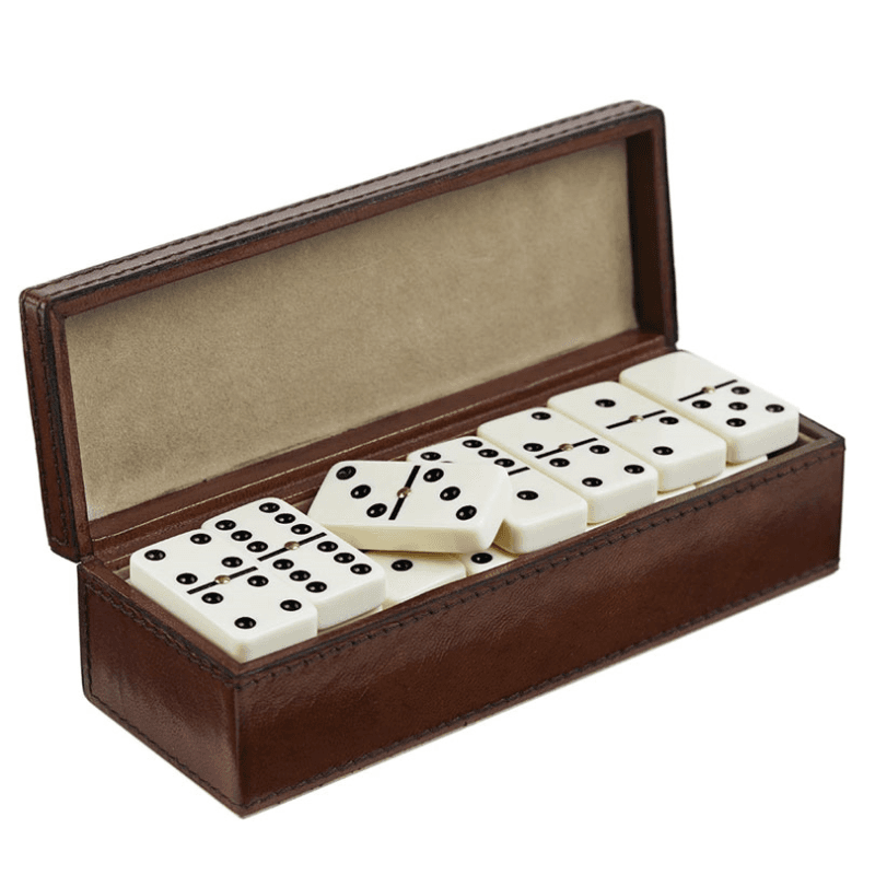 Leather Dominoes Set, Conker Brown