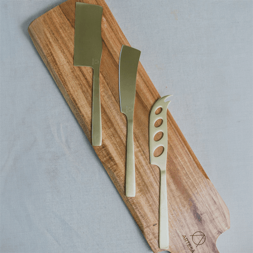 Image showing the Set of 3 cheese knife set, Brass product.
