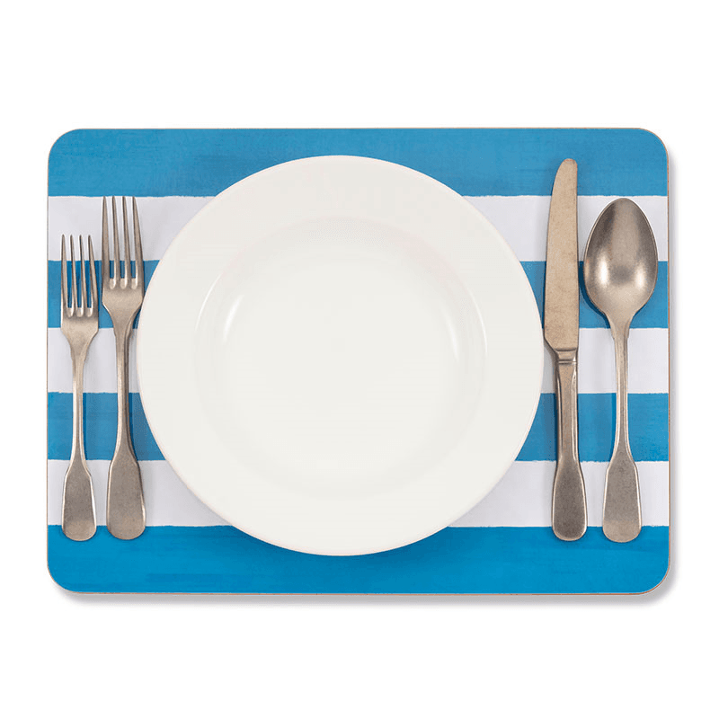 Stripe Rectangle Placemat, 38 x 29 cm, Sky Blue