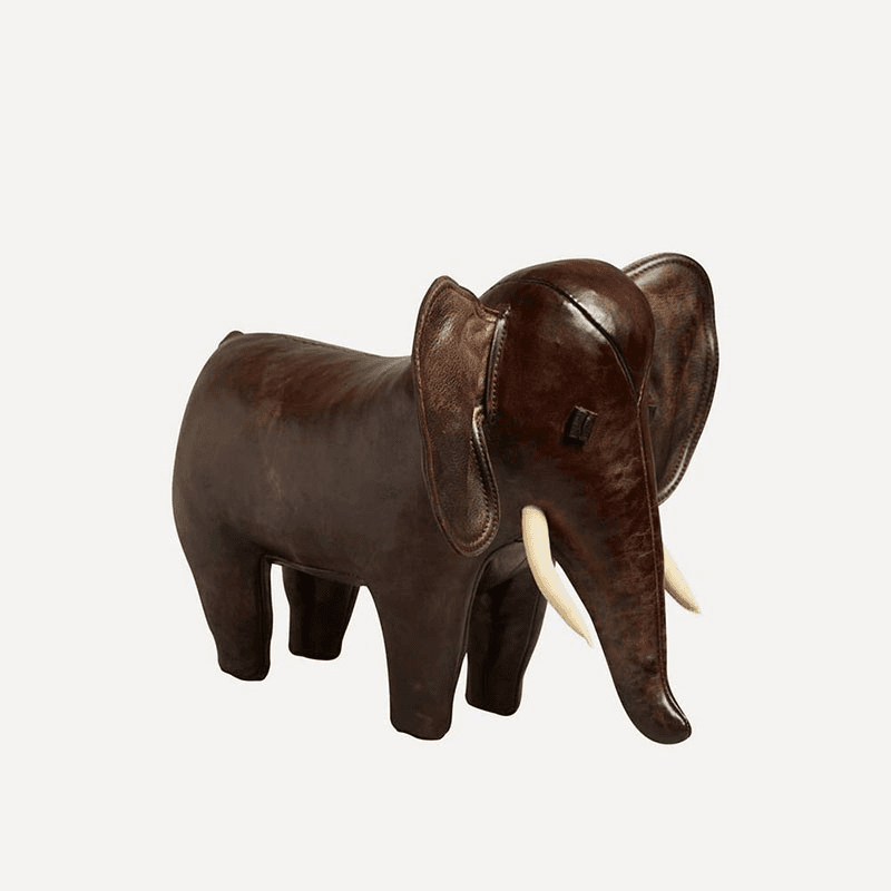 Hand Crafted Leather Elephant, Trunk Down, Small