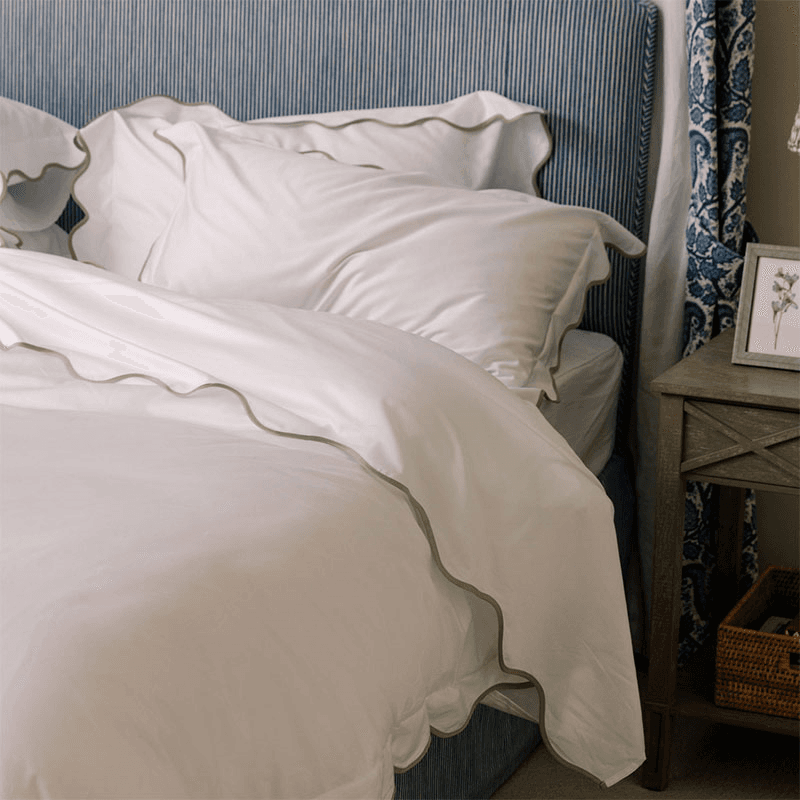 Alexandra Wavy Scalloped Duvet Cover, King, Sage