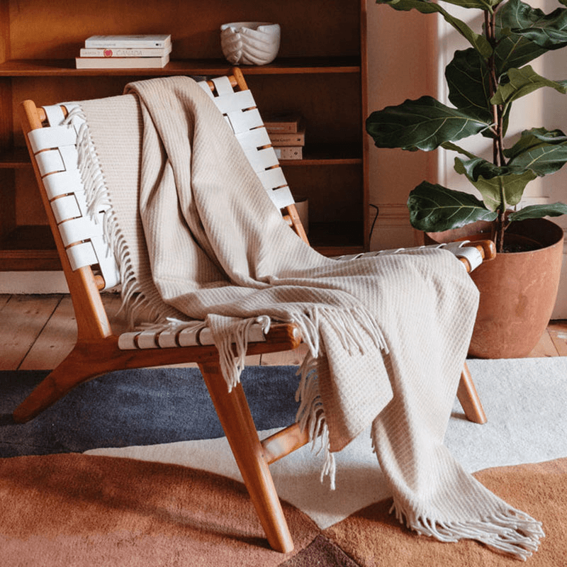 Recycled Wool Blanket, 145 x 190cm, Camel Waffle