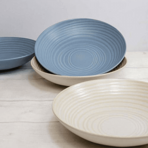 Image showing the Stoneware Set of 4 Coupe Pasta Bowls, D22cm, Blue product.