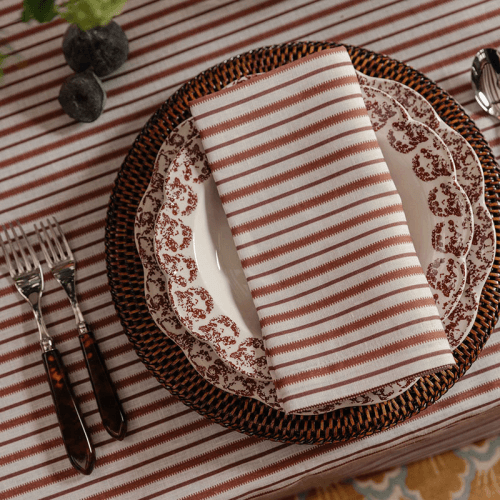 Image showing the Victoria Striped Linen Napkin, 50cm, Dusty Rosewood product.