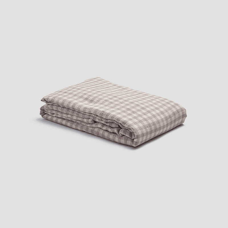 Gingham Linen Duvet Cover, King, Mushroom