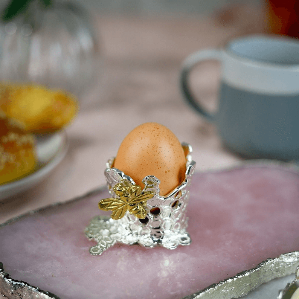 Bee Honeycomb Egg Cup, Silver