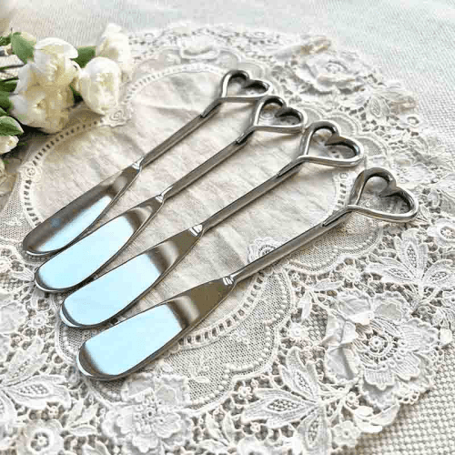 Image showing the Love Heart Set of 4 Butter Knives, L15cm, Silver product.
