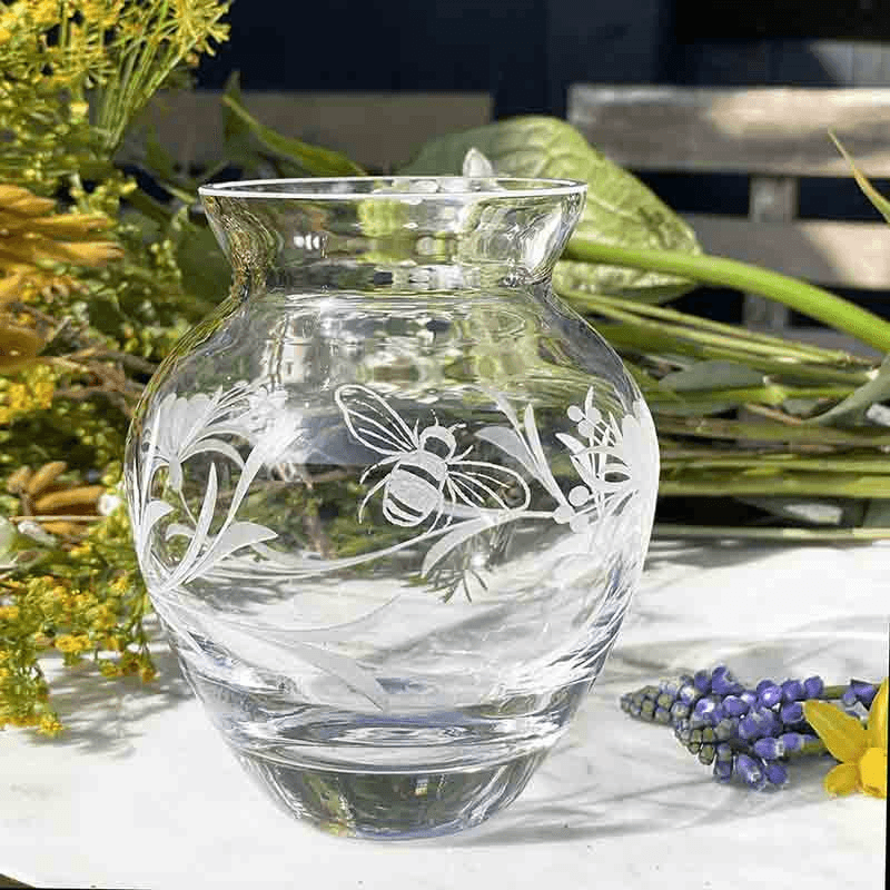 Bee & Honeysuckle Small Posy Vase, H12cm, Clear