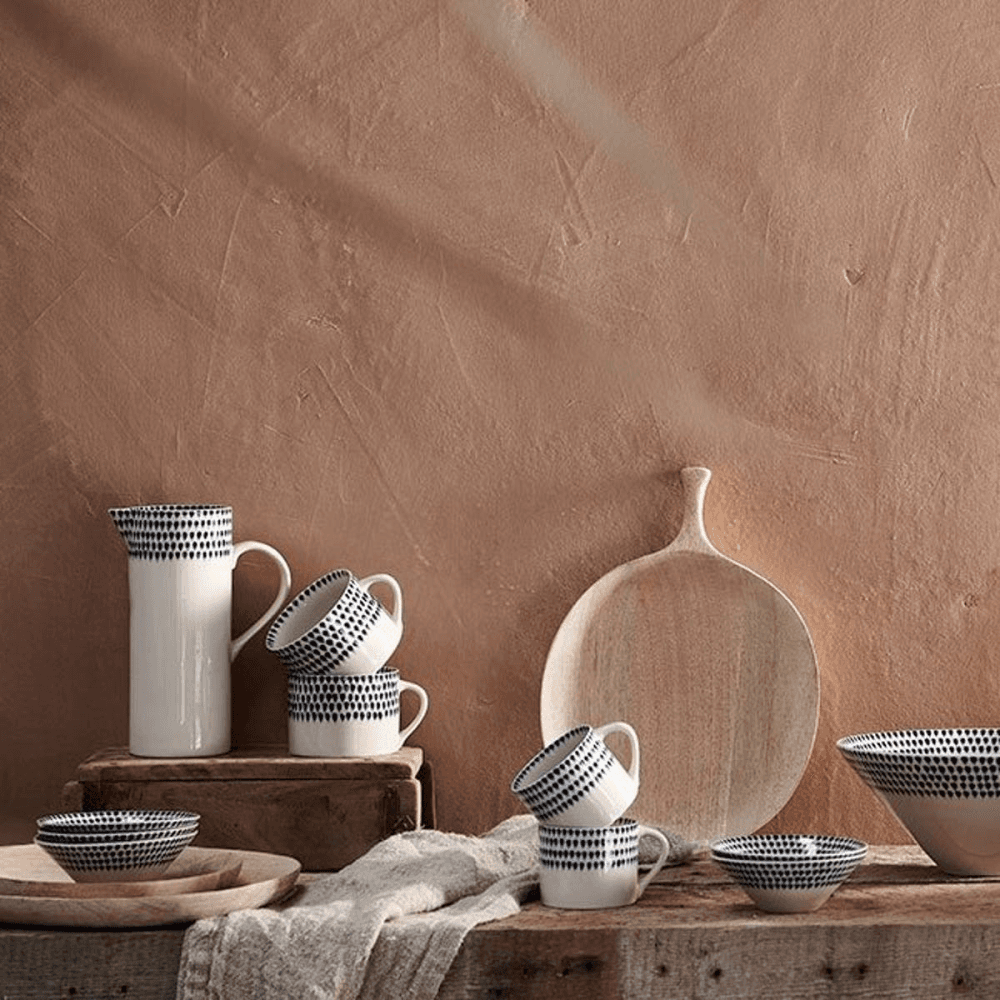 Indigo Drop Serving Bowl, D30cm, Cream and Indigo