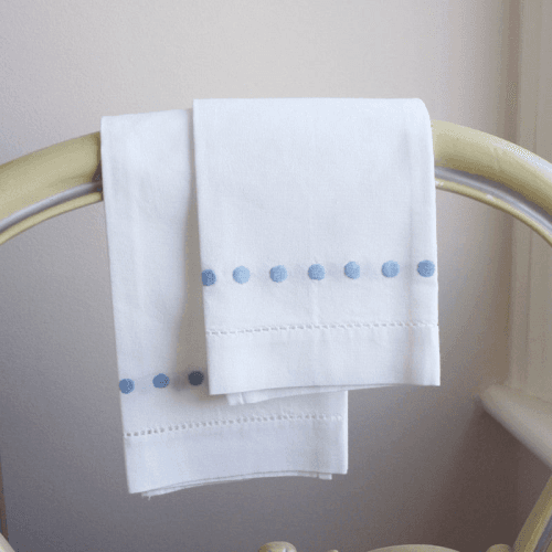 Image showing the Dots Hand Towel, 38 x 58cm, White/Blue product.
