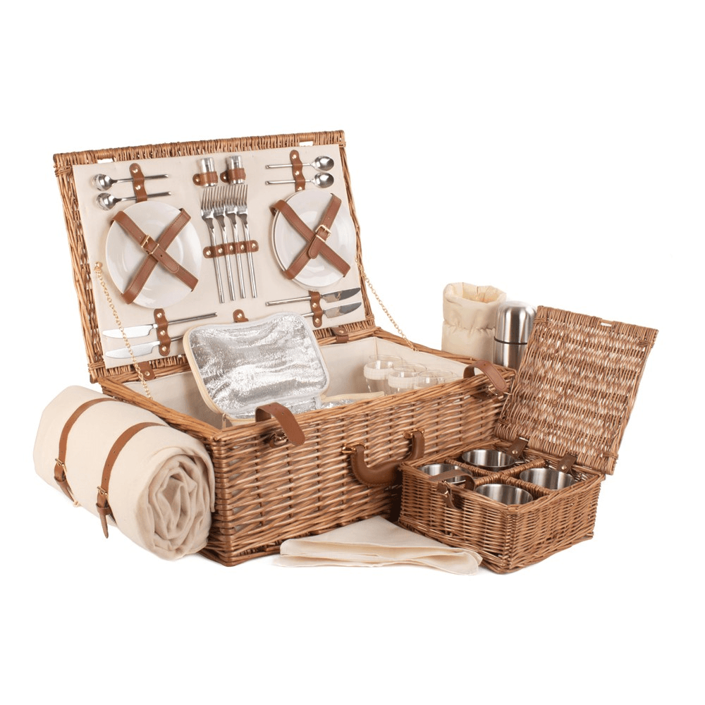 Deluxe Picnic hamper - 4 person, 58 x 38 x 22cm, Cream/Brown