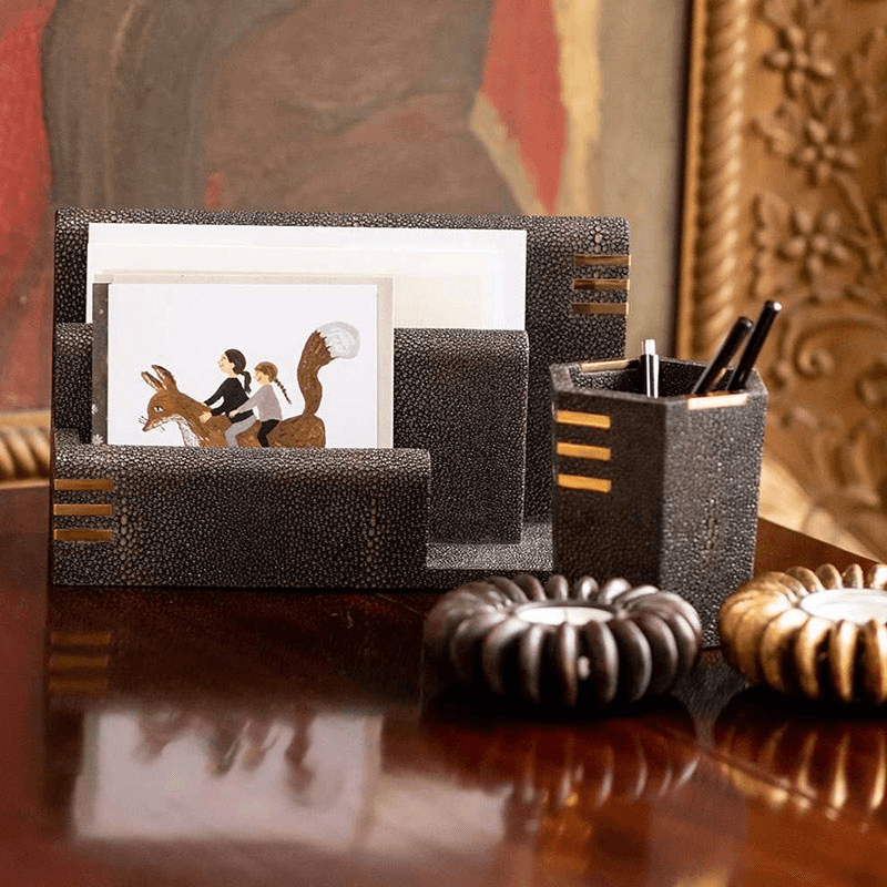 Holmes Letter Rack, 26 x 10 x 15cm, Seal Brown Shagreen