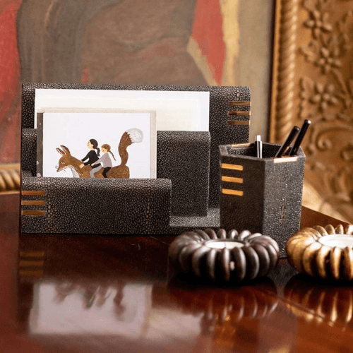 Image showing the Holmes Letter Rack, 26 x 10 x 15cm, Seal Brown Shagreen product.