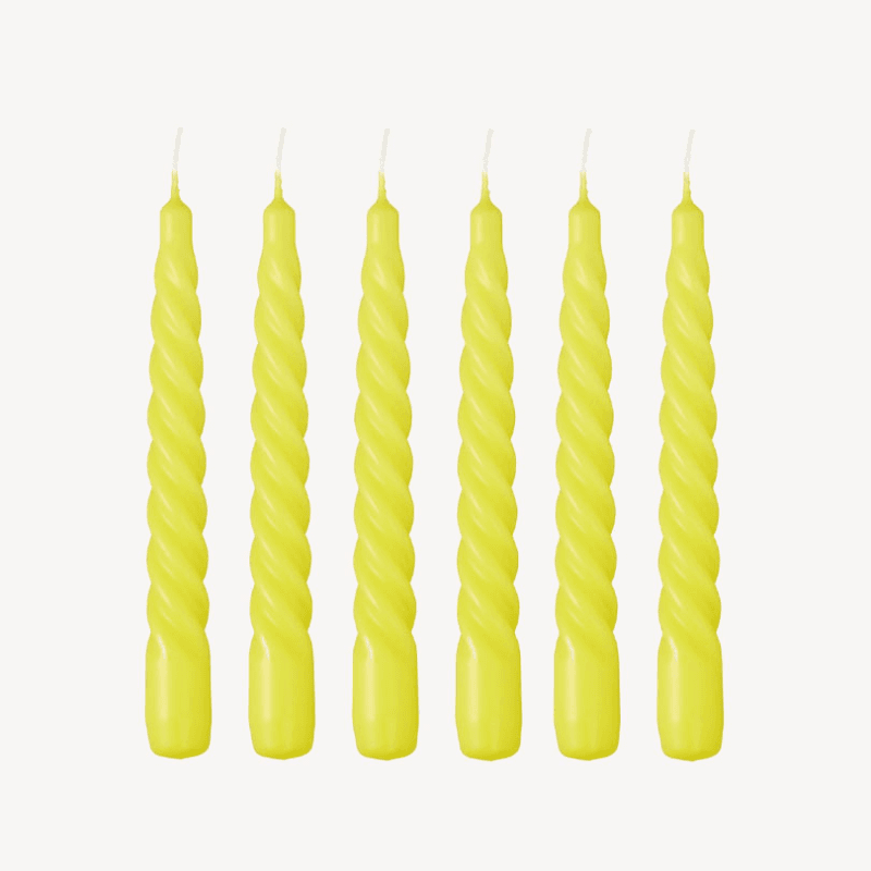 Twist Set of 6 Dinner Candles, H20cm, Bumblebee Yellow