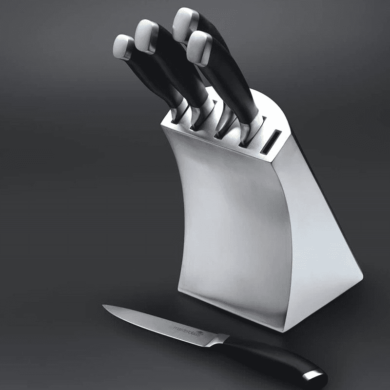 Knife block set, 5 piece, Stainless Steel Block