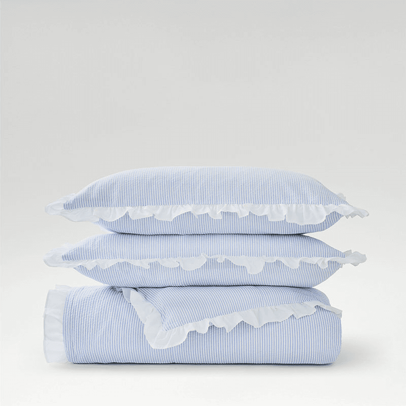 Cotton Seersucker Stripe Duvet Set, Double, Blue