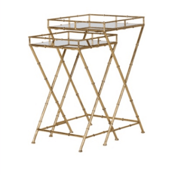 Side Tables set of 2, Gold Bamboo, Gold