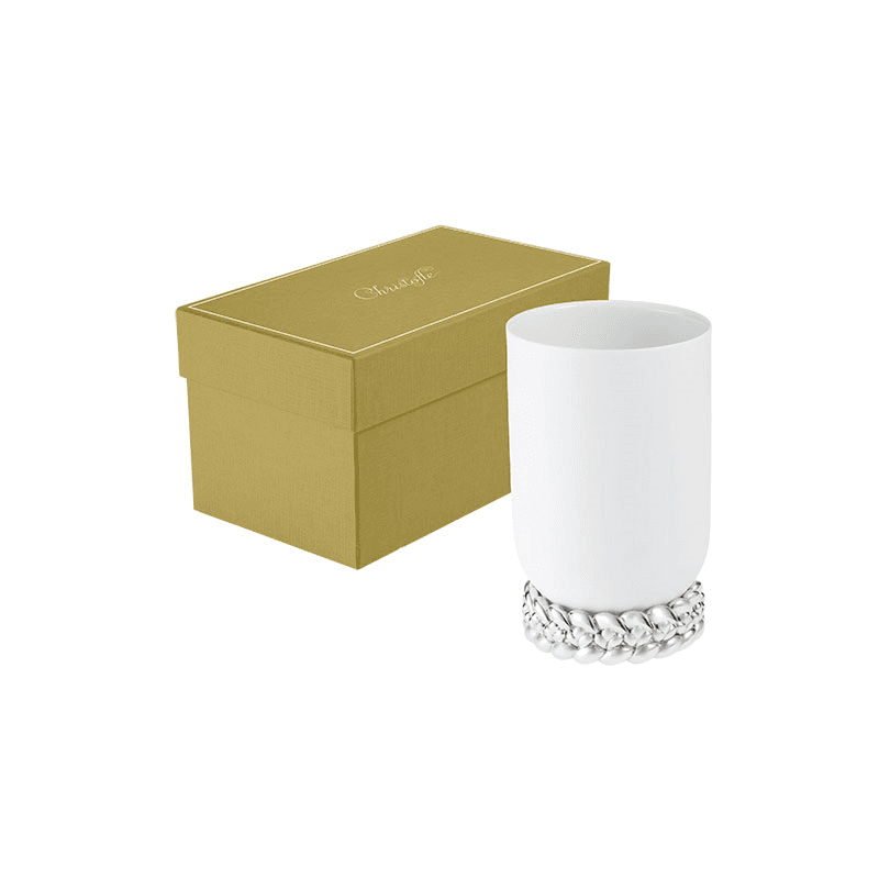 Babylone Vase, H19 x D11.5cm, White & Silver